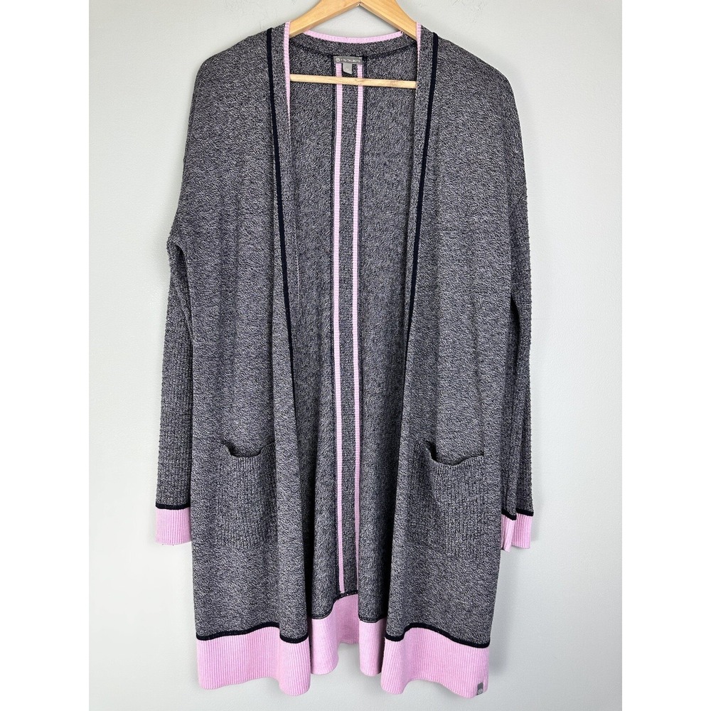 T by Talbots Long Sleeve Open Cardigan Zip Sides Marled Gray Pink Size M Office